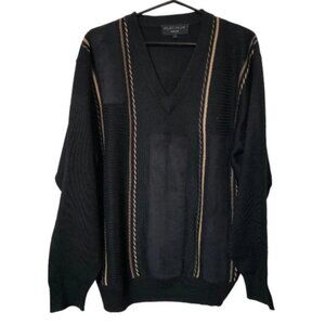 Platinum Mode Mens Grandpa Striped Faux Suede Patchwork Sweater